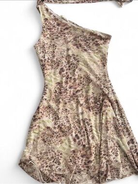 See You Monday One-Shoulder Beige Floral & Animal Print Dress